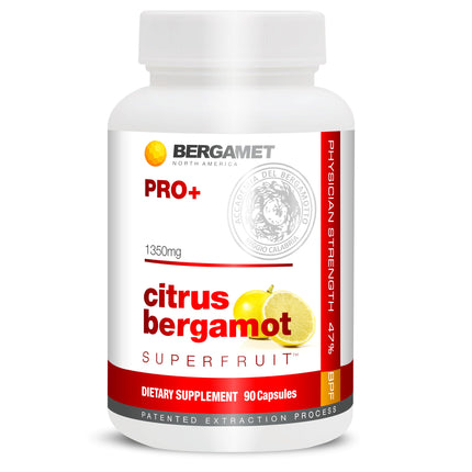 BergaMet Citrus Bergamot SuperFruit PRO+ Supplement, 200:1 Extract, 1350mg, 80% Polyphenols, Olive Leaf Extract, 47% BPF, World's Strongest, 90 Capsules, 1 Month, Made in the USA