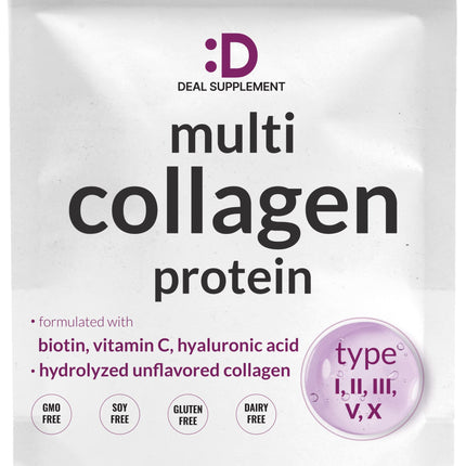 Multi Collagen Protein Powder,1Lb - Type I, II, III, V, X Collagen Peptides with Biotin 10000mcg, Vitamin C & Hyaluronic Acid - Unflavored - Keto & Paleo Friendly, Great for Hair, Skin, Nails & Joints