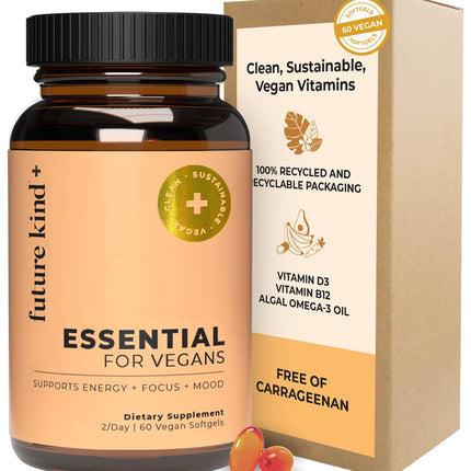 Future Kind 3 in 1 Daily Multivitamin - for Energy, Clarity, Active Wellness Support with B12, D3, and Algal Omega-3 - Essential Vegan Multivitamin for Women & Men - Tiny Citrus Softgels (60 Count)