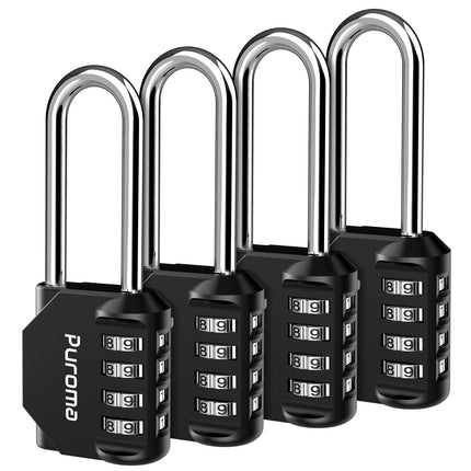 Puroma 4 Pack 2.6 Inch Long Shackle Combination Lock 4 Digit Outdoor Waterproof Padlock for Hasp Locker Lock, Sports Locker, Fence, Gate, Toolbox, Case, Hasp Storage, Cabinets (Black)