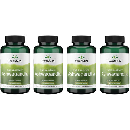 Swanson Ashwagandha Powder Supplement - with Ashwagandha Root to Promote Stress Relief & Energy - Ayurvedic Supplement for Natural Wellness (100 Capsules, 450mg Each) 4 Pack