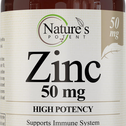 Zinc 50mg [High Potency] Supplement - Immune Support System from Natural Zinc (Oxide/Citrate) 100 Tablets, Made by Nature’s Potent.