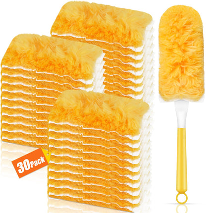 30 Count Duster Refills Kit fit for Swiffer Duster, 360° Heavy Duty Duster Refills, Disposable Microfiber Duster for Cleaning Home (30 Count Refills+1Handle)