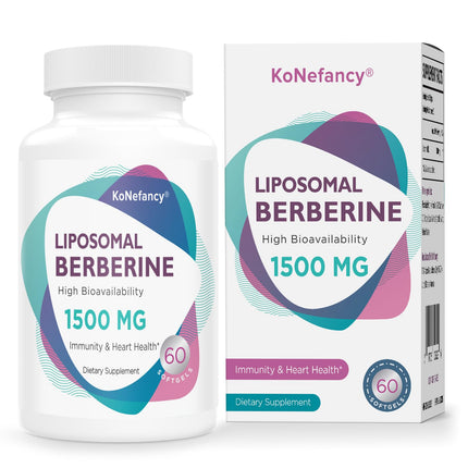 KoNefancy Berberine HCL Supplement 1500mg - Third Party Tested, High Bioavailability Liposomal Berberine Capsules for Women and Men, GLP-1 Support and AMPK Activator, Non-GMO, Sugar-Free,60 Softgels