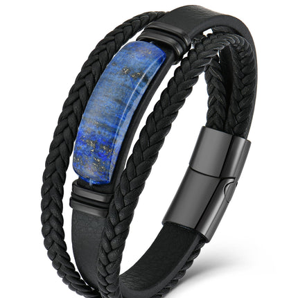 Starnny Lapis Lazuli Bracelets for Men Leather Black Bracelet