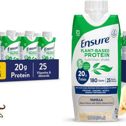 Ensure Plant-Based Vegan Protein Vanilla Nutrition Shake I Gluten-Free I Dairy-Free-I Soy-Free Bottled Liquid Shake-I,(Pack of 24)