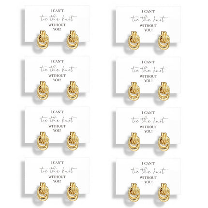 Nosiny 8 Sets Bridesmaid Jewelry Set Gold Pearl Drop Knot Earrings with 8 Pcs I Can't Tie The Knot Without You Cards Proposal Gifts Wedding Thank You Gifts for Bridesmaids