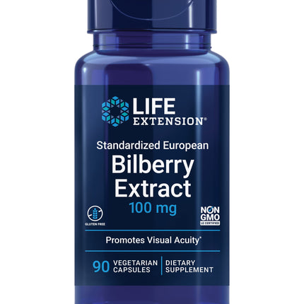 Life Extension Standardized European Bilberry Extract, 100 mg, MirtoSelect® Vaccinium myrtillus, Eye Health, Circulation, Lubrication, Gluten-Free, Non-GMO, Vegetarian, 90 Capsules
