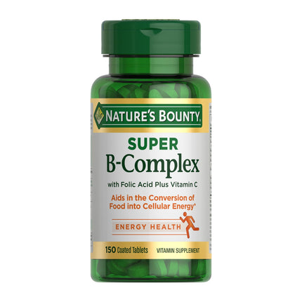 Nature's Bounty Super B Complex with Vitamin C & Folic Acid, Immune & Energy Support, 150 Tablets (Pack of 2)
