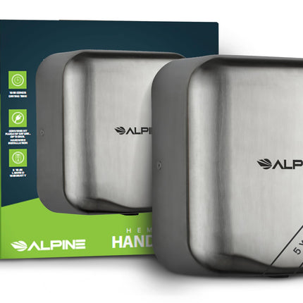 Alpine Industries 400-10-SSB Alpine Hemlock Automatic Hand Dryer - Heavy Duty Stainless Steel - Commercial High Speed Hot Air Hand Blower | 1800Watts | 110-120Volts | Quick & Easy Installation, Brushed Stainless Steel