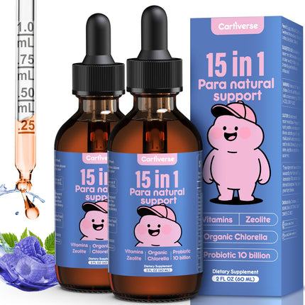 Cartiverse Parasite Cleanse for Humans & Kids,Parasite Cleanse for Children,Zeolite Detox Liquid Drops,Candida Cleanse & Wellness Formula,Contains wormwood black walnut clove,Chlorella,Oregano,4 Fl Oz