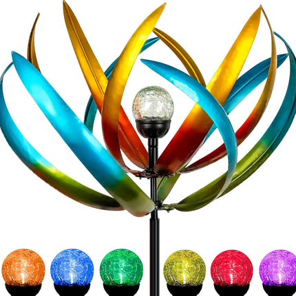 83" Large Solar Wind Spinner Outdoor - Metal Tulip Flower Sculpture with Multi-Color LED Glass Ball - Waterproof Kinetic Yard Art for Garden Lawn Patio, Mother’s Day Birthday Gardening Gifts