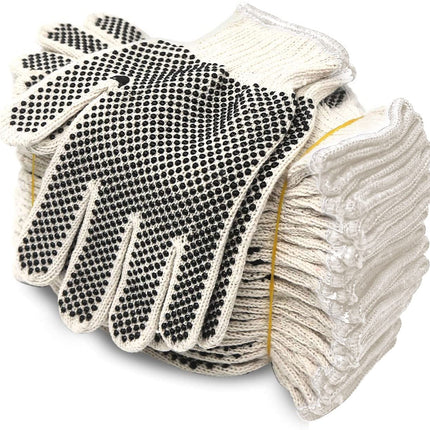 Evridwear Cotton Polyester String Knit Shell Safety Protection Work Gloves for Painter Mechanic Industrial Warehouse Gardening Construction Men & Women 12 Pairs, With Two Side dots, L Size