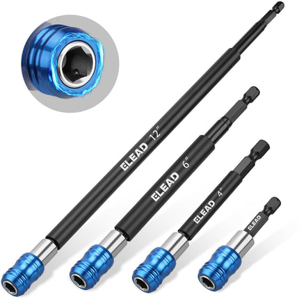 4-Piece 2", 4", 6", 12" Drill Bit Extension Set, Magnetic Screwdriver Bit Holder Extender with Aluminum Sleeve, 1/4 Inch Hex Shank Quick Release Extension Adapter, Durable CR-V Steel