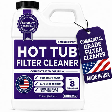 Hot Tub Filter Cleaner - 6 Month Supply - 4 to 8 Uses - 32 oz Spa Filter Cartridge Cleaner - Hot Tub & Pool Filter Cleaner Soaking Solution - No Residue or Foam - Restores Filter - Safe & Non-Toxic