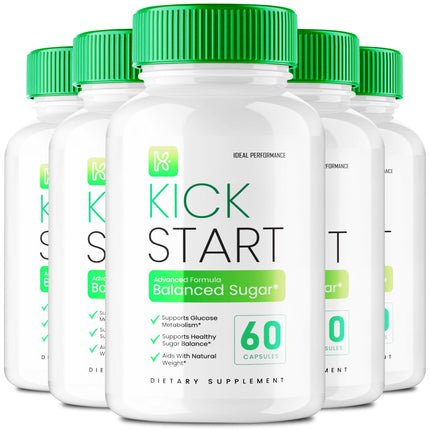 Kick Start Capsules, Kick Start Balanced Sugar Supplement Pills, KickStart Glyco Optimizer, Premium Formula for Healthy Circulation & Stable Levels, KickStart All Natural Health Reviews (5 Pack)