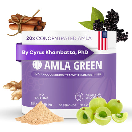 Amla Powder & Immunity Blend Superfood Supplement with Elderberry, 20x Ultra Concentrated Amla, Immune Support, Made with Ginger, Cinnamon, Peppermint, Indian Gooseberries, Immunity, 30 Servings