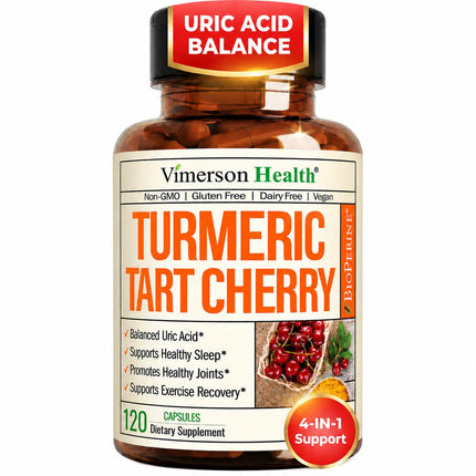 Tart Cherry Capsules – Turmeric Curcumin Supplement with Tart Cherry Extract & Celery Seed Extract – Turmeric Curcumin with Black Pepper for Uric Acid Balance, Joint Health & Sleep Aid - 120 Count