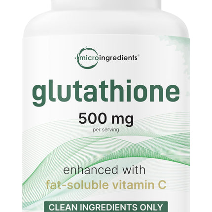 Micro Ingredients Glutathione 500mg with 100mg Vitamin C Supplement, 240 Veggie Capsules | Reduced Glutathione + Fat Soluble Ascorbyl Palmitate Complex | Non-GMO, Filler Free