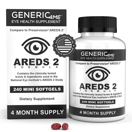 Generic4ME AREDS 2 SoftGels, 500 mg Vitamin C, 400 IU Vitamin E, 10 mg Lutein, 2 mg Zeaxanthin, 80 mg Zinc, 2 mg Copper - Supports Eye Health - 240 Mini SoftGels (Four Month Supply)
