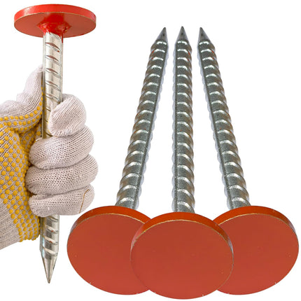 POSEOFFR 8 inch Rebar Survey Stakes, Heavy Duty Galvanized Stake, 2.4 inch Orange Head, 4 Pack
