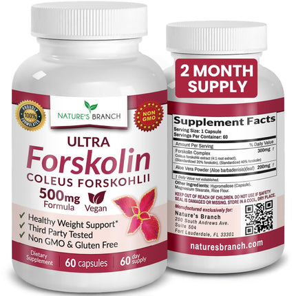 Forskolin Supplement for Weight Management - 500mg Coleus Forskohlii Extract for Men & Women, Maximum Strength for Heart Health – Vegan, Non-GMO Capsules – 60 Count (2 Month Supply)