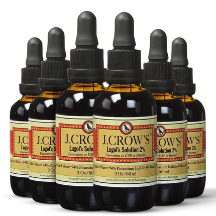 J.CROW'S® Lugol's Iodine 2% Solution, Iodine & Potassium Iodide 2 oz (6 Bottles) - Liquid Supplement Drops - Non-GMO, Alcohol-Free - 1200 Drops