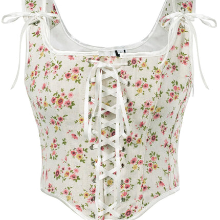 Scarlet Darkness Renaissance Faire Costume Women Lace Up Corset Top Floral Fishbone Bustier Pink Floral Size 10