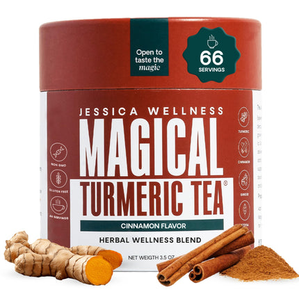 JESSICA WELLNESS Magical Turmeric Ginger Cinnamon Tea, Black Pepper and Stevia | Ginger Turmeric Cinnamon Tea Organic Blend | 3.5 oz