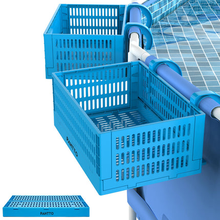 PAHTTO XL Poolside Storage Basket 2pcs, Foldable Above Ground Pool Storage Basket for Pool Toys, Towels, Beverages, Poolside Organizer, Pool Accessories for Above Ground Swimming Pool, Blue