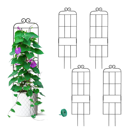4 Pack 31'' Plant Trellis for Climbing Plants Indoor & Outdoor, Metal Trellis for Potted Plants, Plant Support for Houseplant, Vines, Pothos, Rose, Ivy, and Flowers, Black