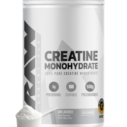 RAW Nutrition Creatine Monohydrate Powder, Unflavored (100 Servings) - Micronized Creatine Monohydrate Supplement for Workout Performance, Build Muscle & Strength - Creatine Powder for Men & Women