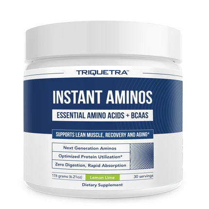Instant Aminos - EAA+BCAA - 10 Essential Amino Acids Supplement, Rapid Absorption, Zero Digestion - Supports Lean Muscle, Recovery & Aging - 321% DIAAS Protein Score - Lemon Lime (30 Servings)