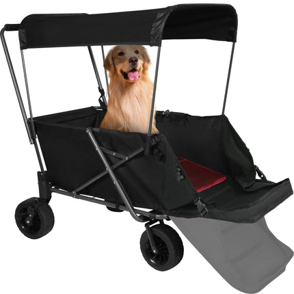 REDCAMP Folding Dog Wagon Cart with Removable Canopy Heavy Duty, 220L Large Collapsible Utility Cart Dog Stroller with Tailgate for Sports Shopping Pet, Black
