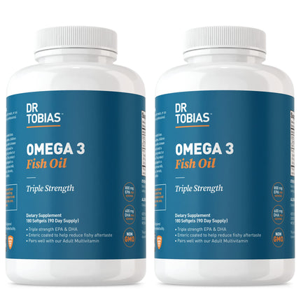 Dr. Tobias Omega 3 Fish Oil 2000mg Triple Strength with 800mg EPA 600mg DHA Per Serving | Fish Oil Omega 3 Supplements for Heart Brain & Immune Support - 360 Softgels (180 Servings)