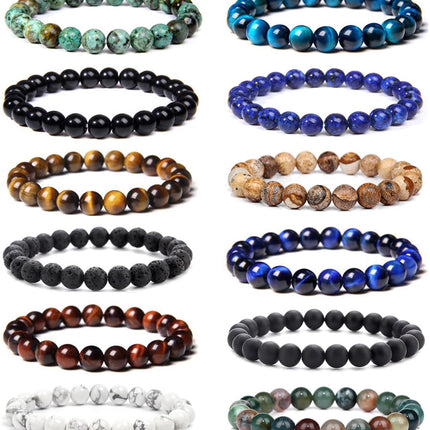 FIRAZIO 12Pcs 8mm Gemstones Beaded Stretch Bracelet for Women
