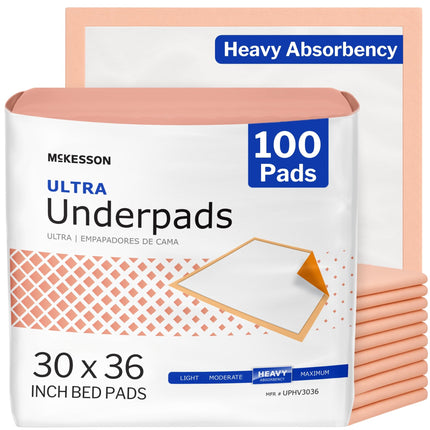 McKesson Underpads Disposable Bed Pads 30" x 36" [100 Count], Heavy Absorbency, Ultra Incontinence Chux Pads for Adults, Elderly, and Baby, Pee Pads