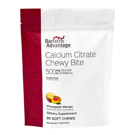 Bariatric Advantage Calcium Citrate Chewy Bites 500 mg - Highly Absorbable & Digestible - Vitamin D3 - Easily Chewable Calcium Supplement - Pineapple Mango - 90 Count