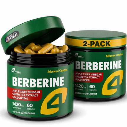 2-Pack Berberine Supplement - Triple Strength GLP-1 Activator w/Goldenseal, Apple Cider Vinegar, Green Tea Extract - Goldenseal Supplements, Digestive Health, Support Heart, Immune System, 120 Caps