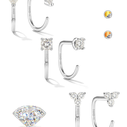 GEMQUEEN 3 Pairs Moissanite Half Hoop Earrings 925 Sterling Silver