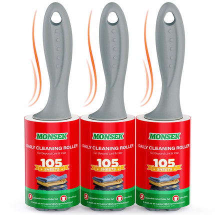 MONSEK 4X Extra Sticky Lint Roller for Pet Hair, Lint Rollers 315 Sheets Mega Value Set, Pet Hair Remover with 3 Upgraded Handle 3 Rollers, Portable Lint Remover for Clothes, Furniture, Dog & Cat Hair