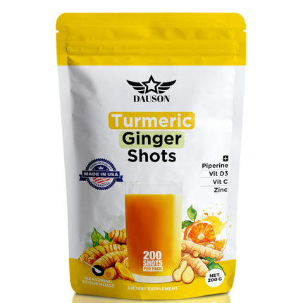 Turmeric Ginger Shots Boosted with Piperine, Vitamins, Zinc & Herbs | Helps in Joint Pain, Heart, Brain, Gut & Skin Health | Boosts Immunity & Energy | 200 Shots