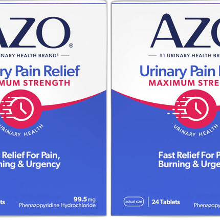 AZO Urinary Pain Relief Maximum Strength | Fast Relief of UTI Pain, Burning & Urgency | Targets Source of Pain | #1 Most Trusted Brand | 24 Tablets (Pack of 2)