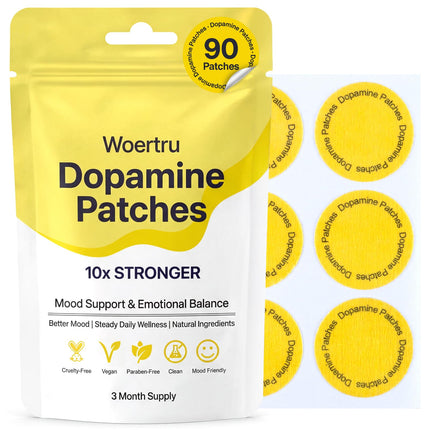 Woertru Dopamine Patches Extra Strength – 90 Count Plant-Based Vegan Mood Balance Patch for Men & Women – Supports Dopamine & Serotonin Balance – 3 Months Supply