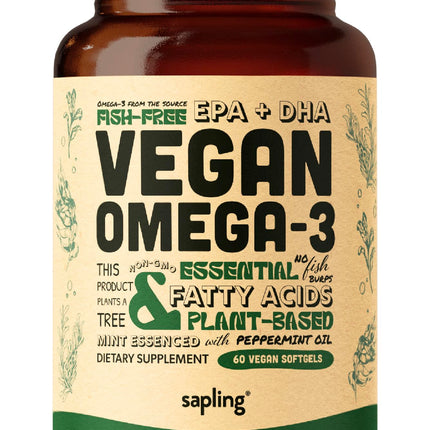 Vegan Omega 3 Supplement - Plant Based DHA & EPA Fatty Acids - Carrageenan Free, Alternative to Fish Oil, Supports Heart, Brain, Joint Health - Sustainably Sourced Algae - 60 Softgels