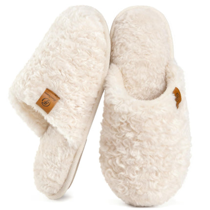 EverFoams Women's Fuzzy Slippers Cozy House Shoes Cream White, 7-8 US