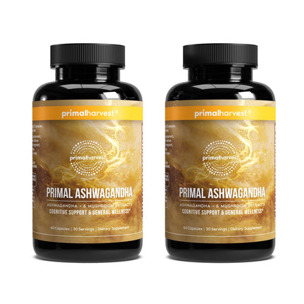 Primal Harvest Ashwagandha Supplement with 5 Mushroom Extracts: Lion’s Mane, Reishi, Cordyceps, Turkey Tail & Maitake for Immune Support & Cognitive Health (60 Count (Pack of 2)