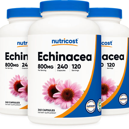 Nutricost Echinacea 800mg, 240 Capsules, 3 Bottles - Vegetarian Caps, Non GMO, Gluten Free, 120 Servings