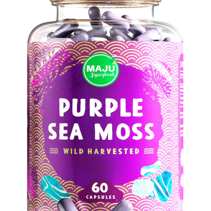 MAJU's Powerful Purple Sea Moss Capsules (60 ct), Extra-Strength Purple Minerals, Chondrus Crispus, Stronger Than Gel, Compare to Organic Irish Seamoss Capsule, Wild Harvested Powder Pills