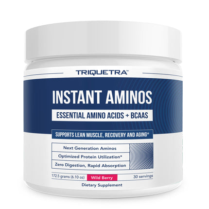 Instant Aminos - EAA+BCAA - 10 Essential Amino Acids Supplement - Rapid Absorption, Zero Digestion - Supports Lean Muscle, Recovery & Aging - 321% DIAAS Protein Score - Wild Berry (30 Servings)